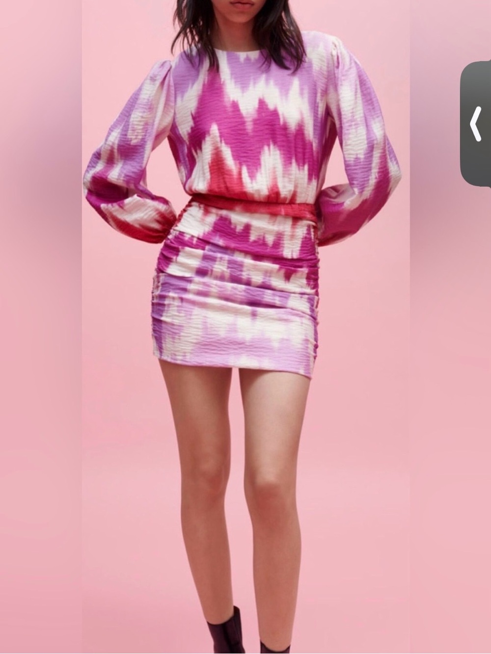 NEW $445 Maje Pink and White Tie-Dye printed Mini Dress